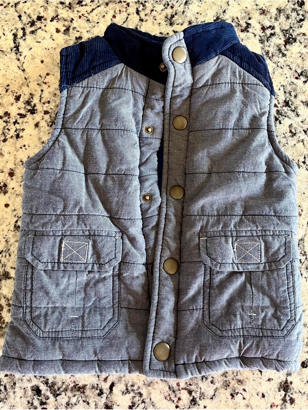 2T Quilted Boys' Puffer Vest in Heather Gray with Navy Trim